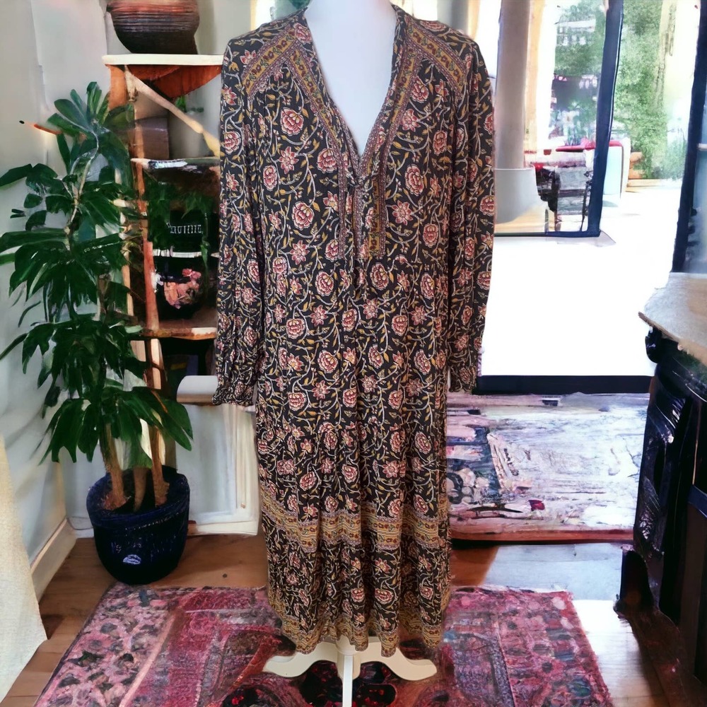 Knox Rose Plus Size XXL Maxi Tiered Dress Floral Tie Boho Cottagecore Prairie